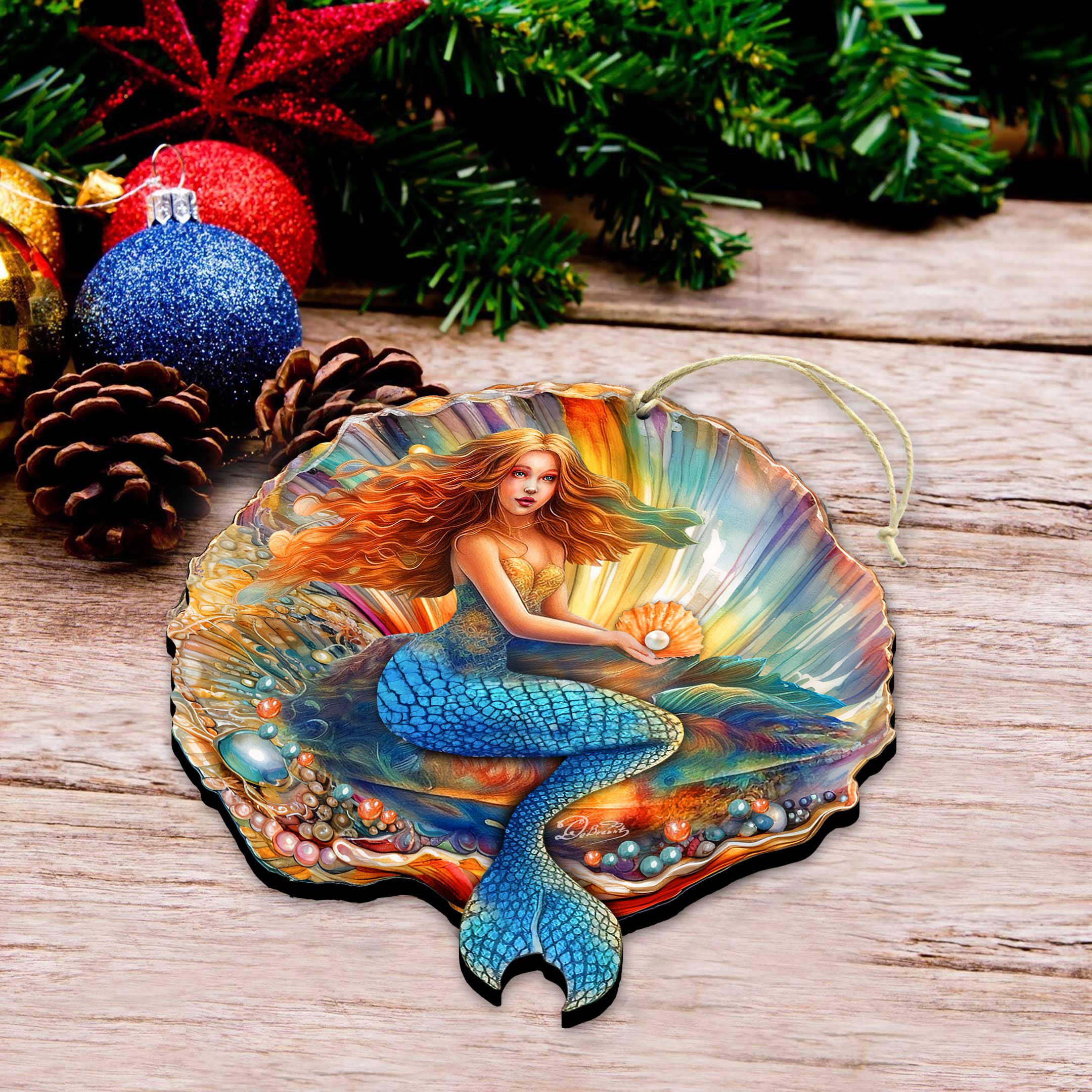 Nautical Christmas Décor Mermaid in the Shell Ornament