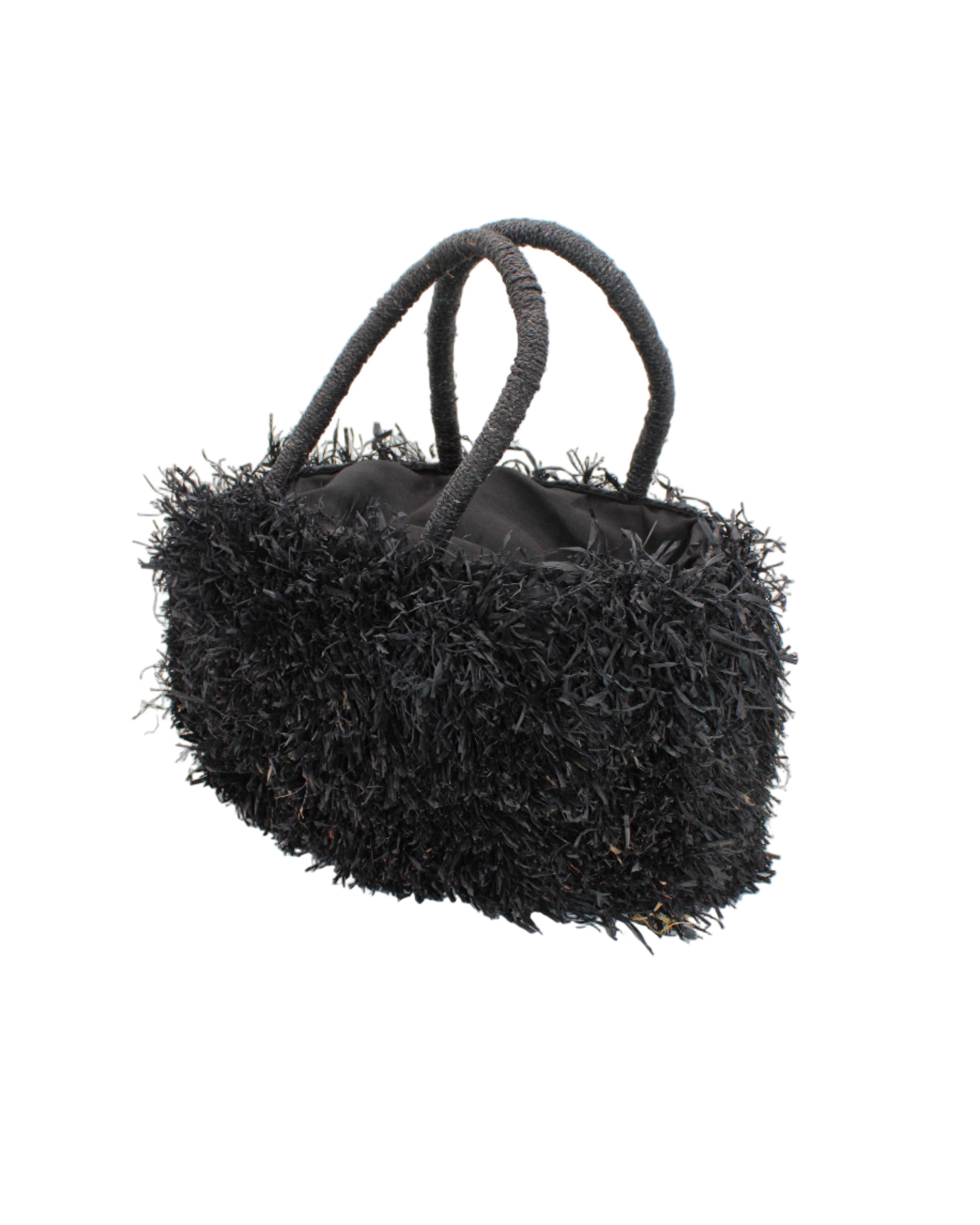 Calypso Pompom Pouf Crochet Straw Basket Handbag: Natural