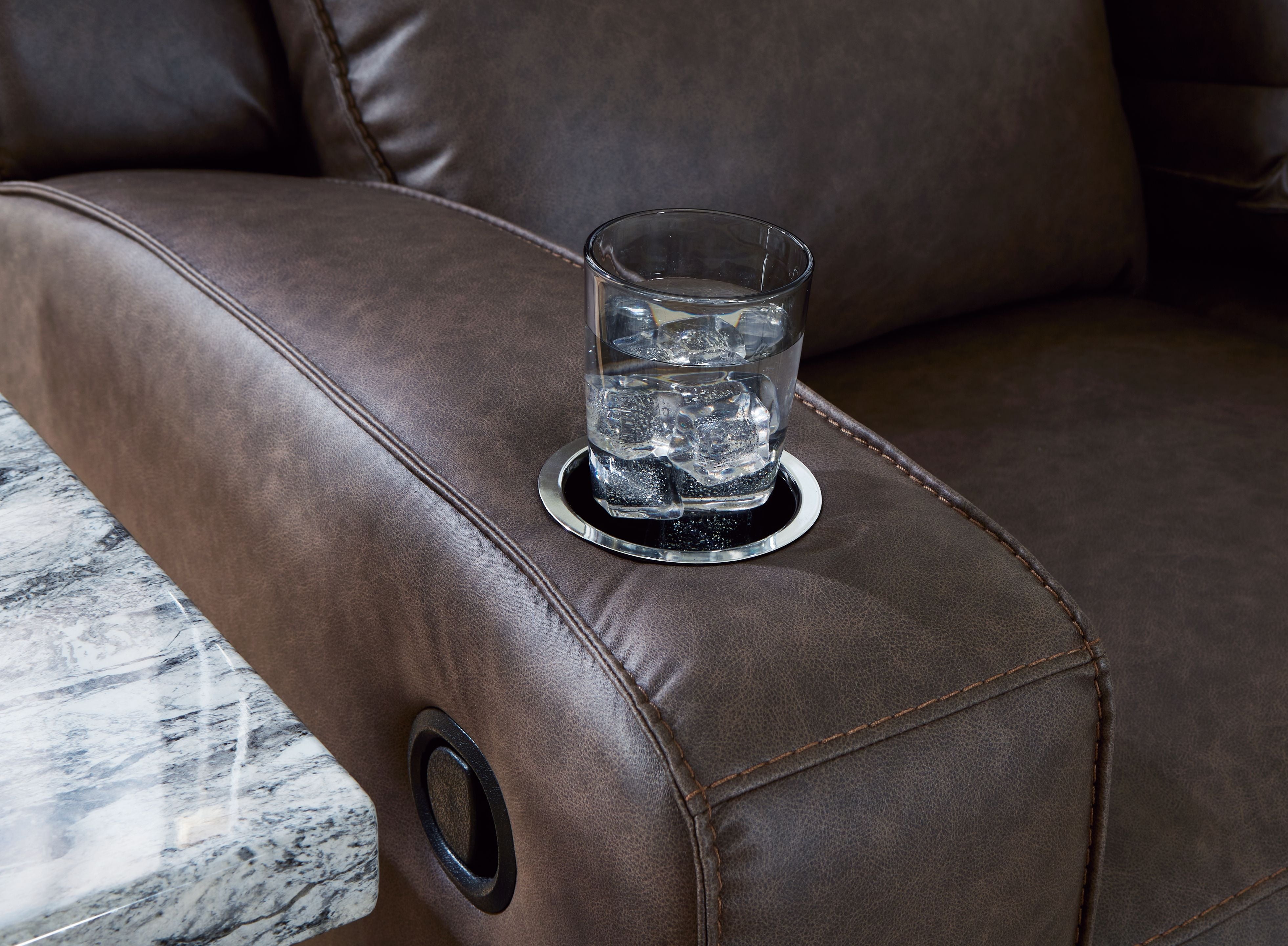 Lavenhorne - Rec Sofa W/Drop Down Table - Granite