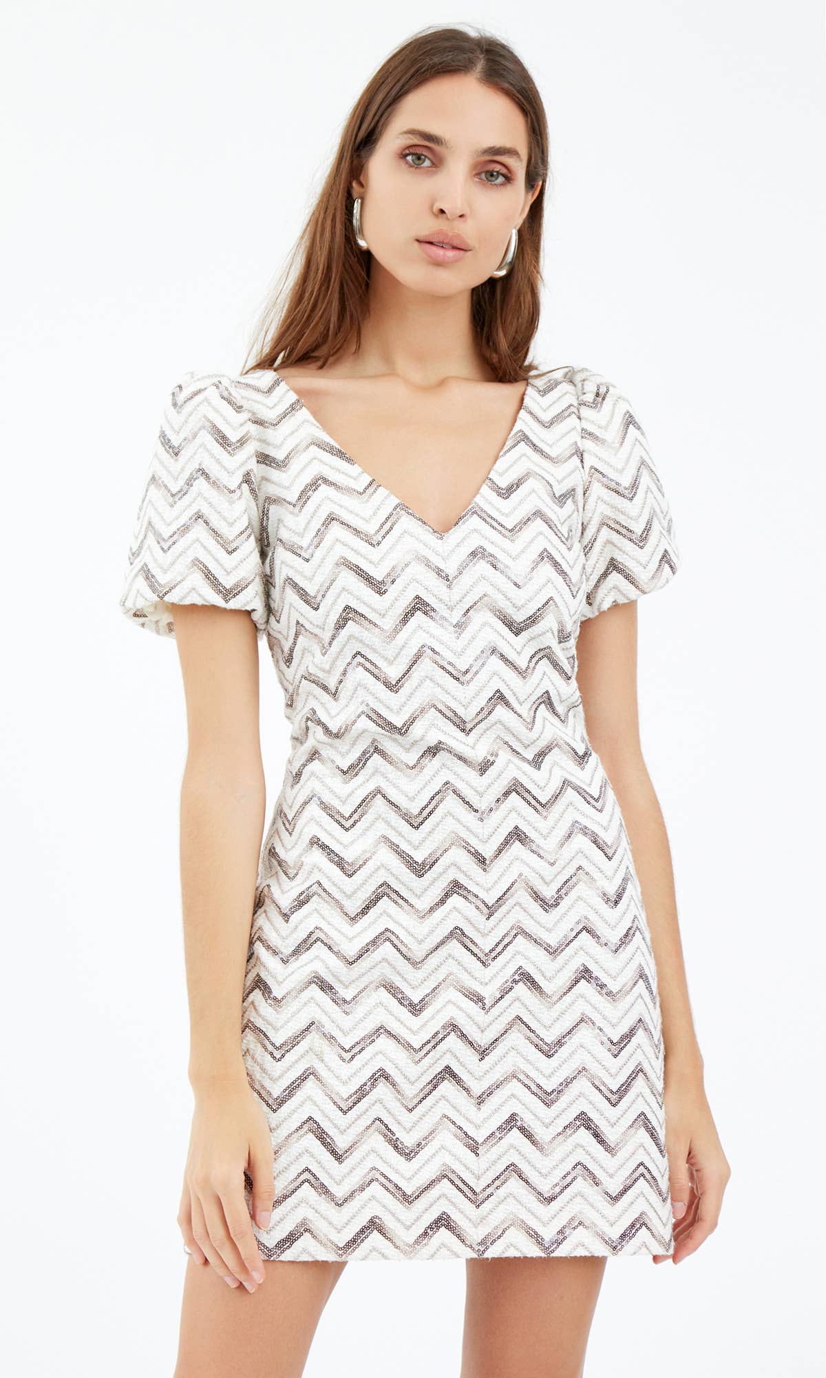 Cali Sequins Chevron Mini Dress: Large / Ivory