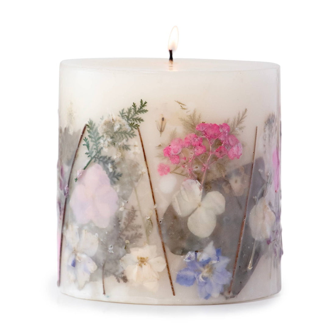 Violet Fern Pressed Flower Pillar Candle