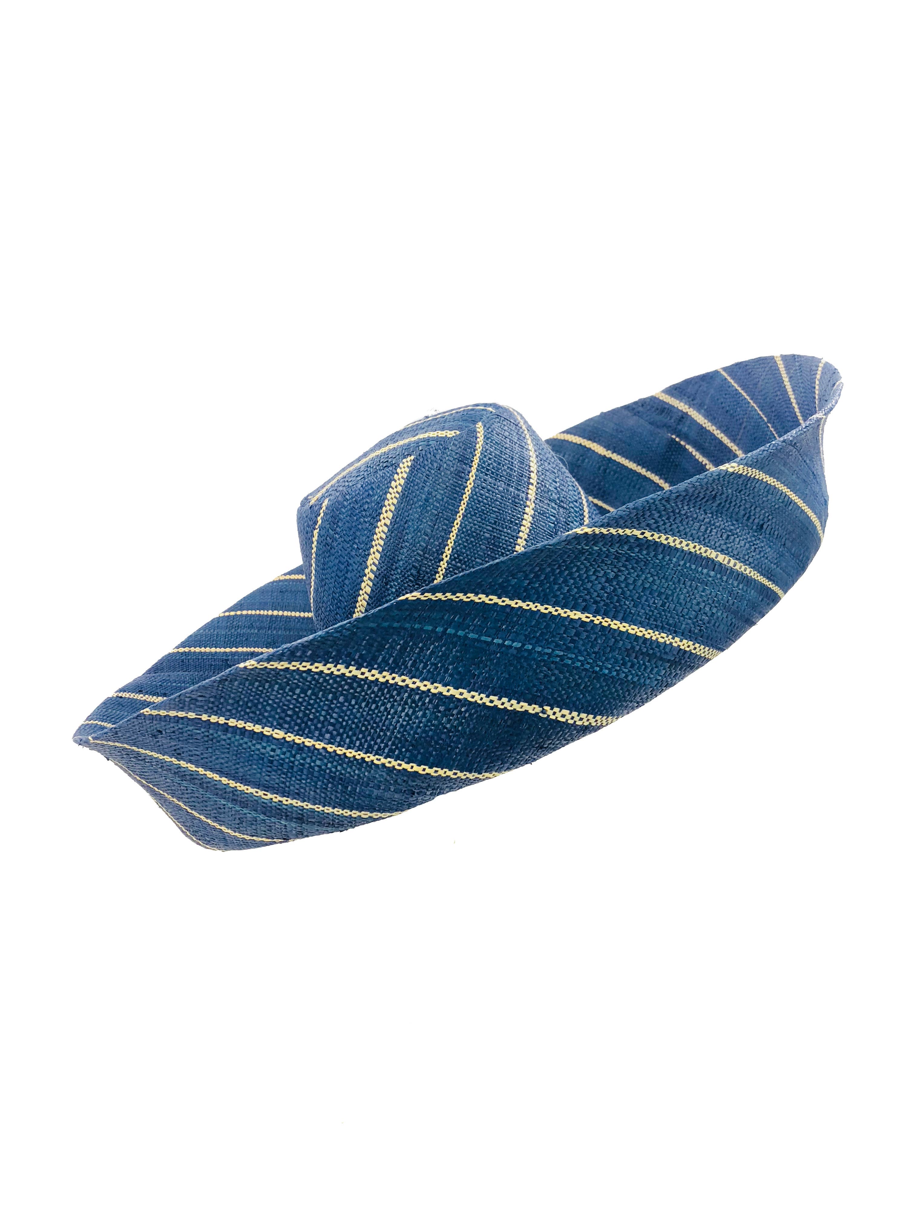 Sun Hats: Pinstripe Packable 5" & 7" Brim Raffia Straw: 7" Brim / Grey Pinstripes