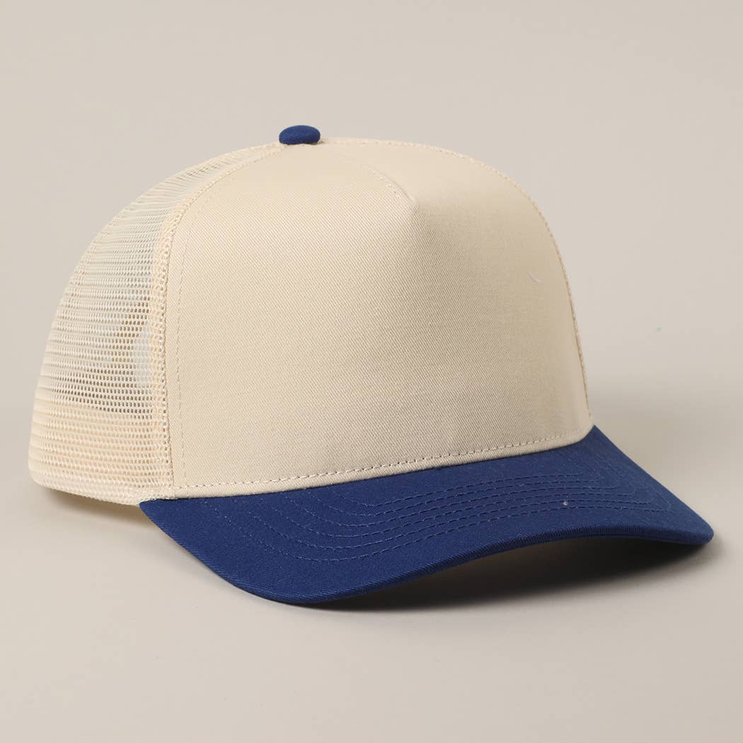 Solid Two-Tone Cotton Trucker Hat with Mesh Back