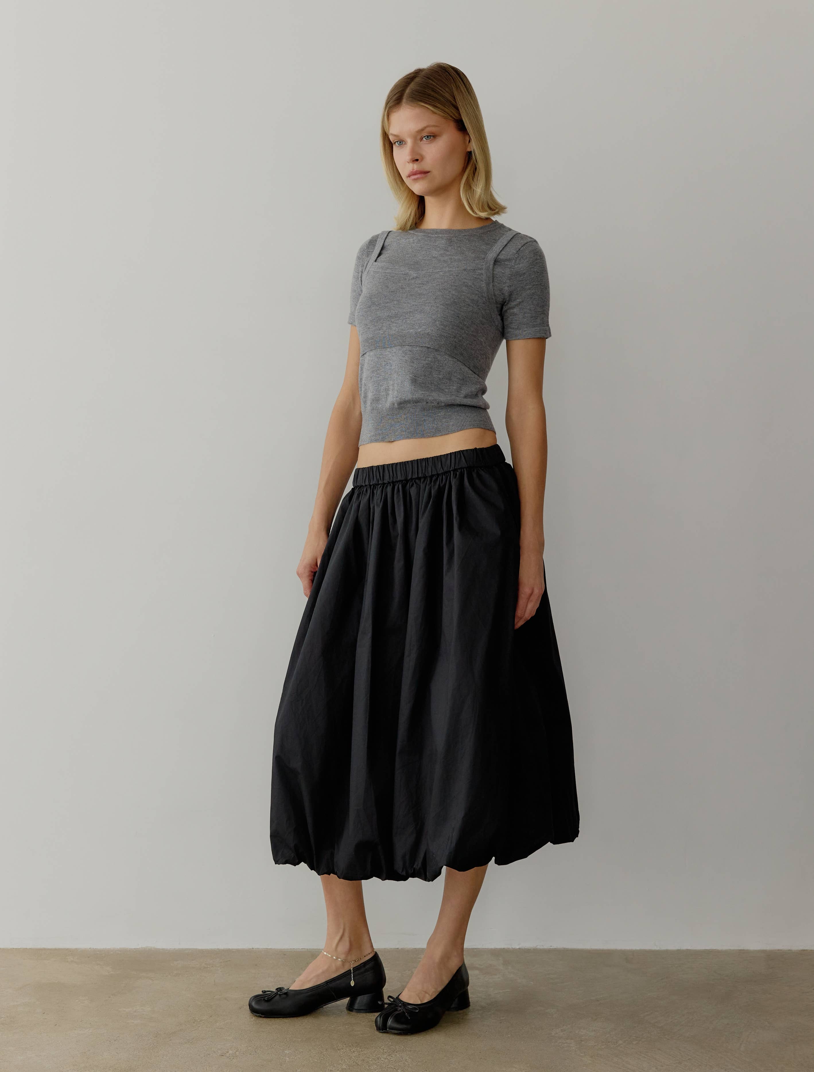 The Bella Skirt | Midi Bubble Skirt: BLACK / MEDIUM