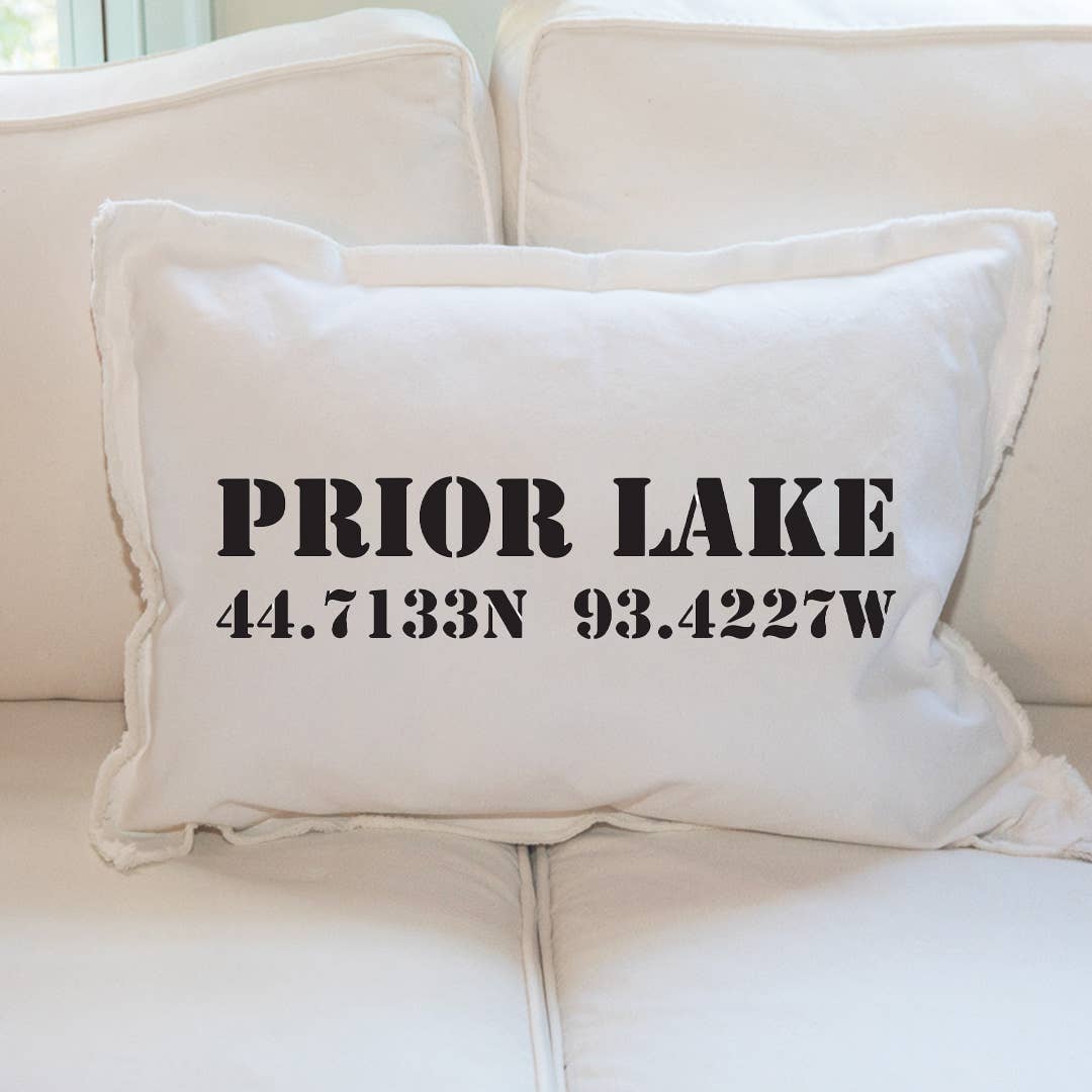 Personalized Your Word + Coordinates Stencil Lumbar Pillow: Natural / 18" X 25"