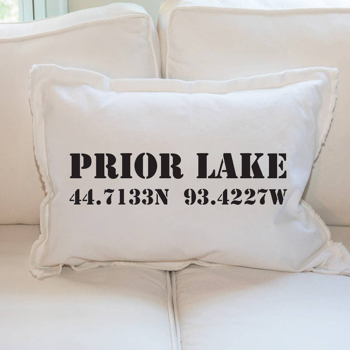 Personalized Your Word + Coordinates Stencil Lumbar Pillow: Natural / 12" X18"