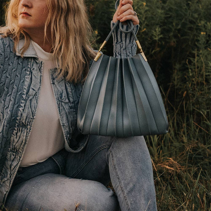 Carrie Slate Pleated Vegan Shoulder Bag Pre-Order 1/30