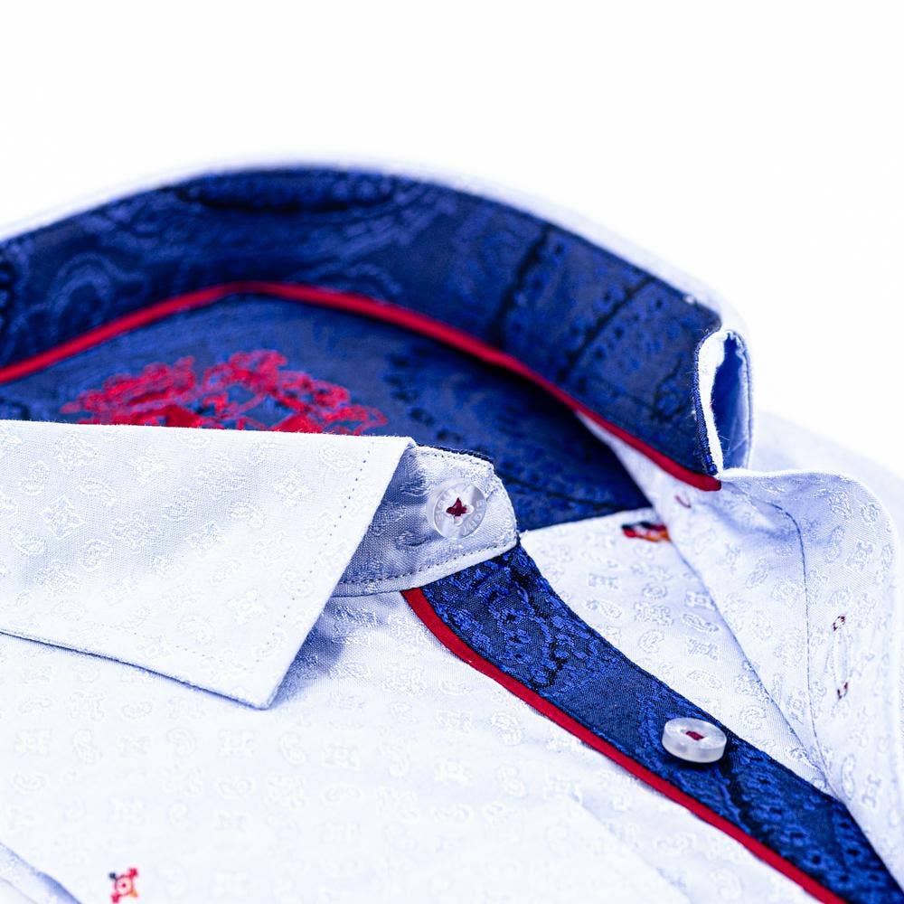 Fill Coupe Jacquard Shirt With Paisley Trim #M-859: XXLARGE / BLUE