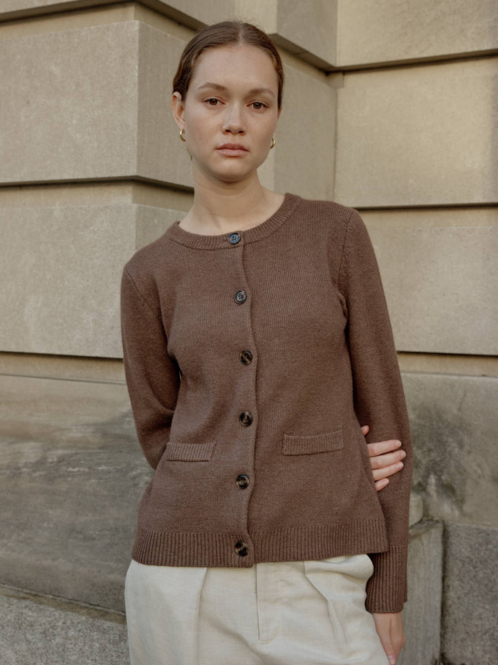 The Tyler Cardigan | Bell Sleeve Buttoned Cardigan: CHESTNUT BROWN / MEDIUM