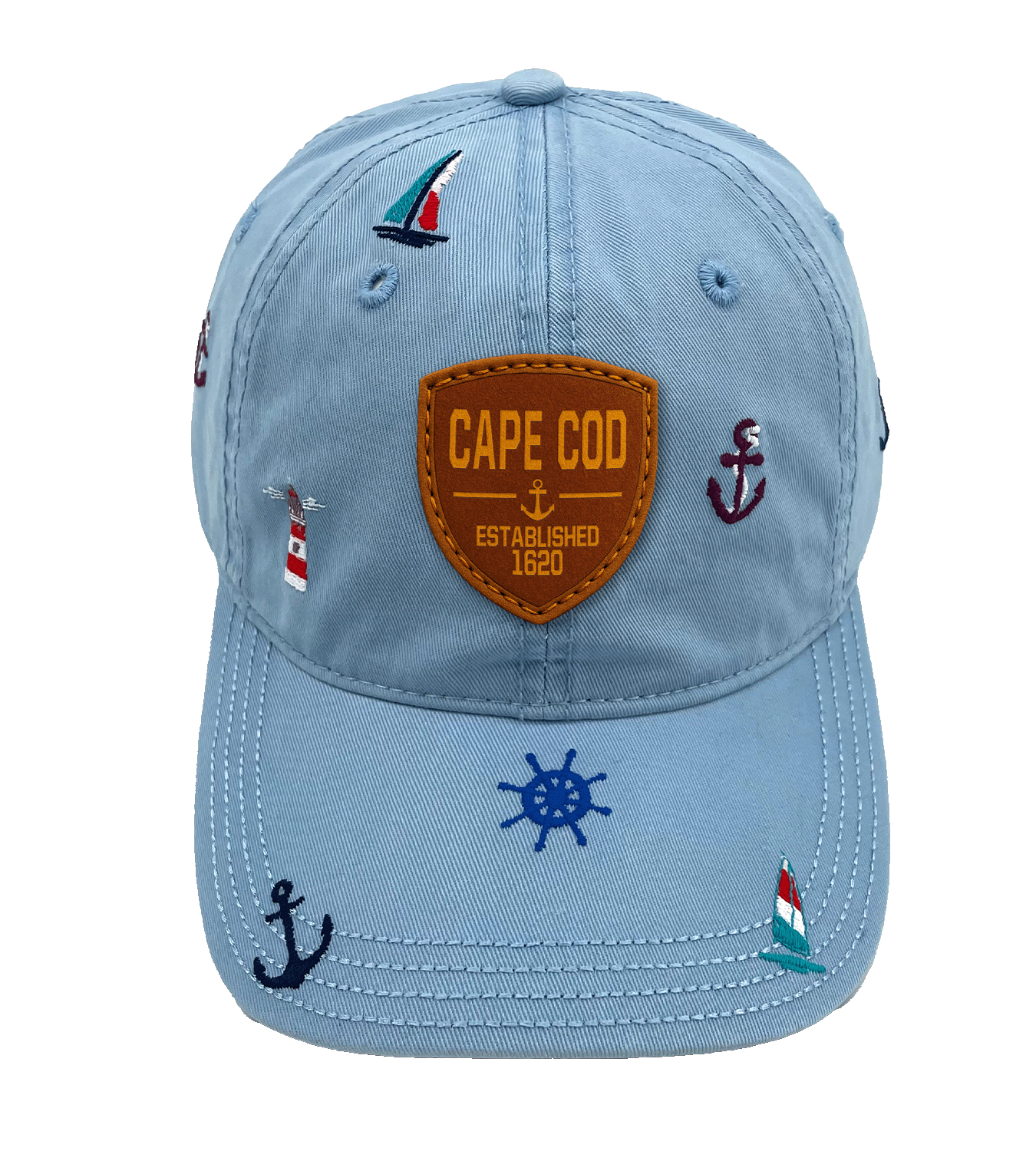Cape Cod Coastal Embroidered Baseball Cap, Nautical Anchor Sailboat Beach Hat for Ocean Lovers