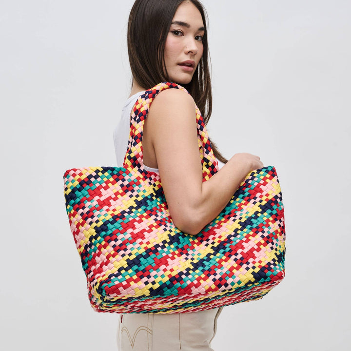 Sky's The Limit - Large Woven Neoprene Tote: Navy Nude