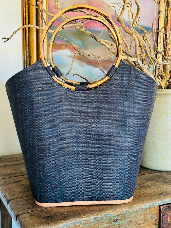 Carmen Straw Bucket Bag with Bamboo Handles: Saffron