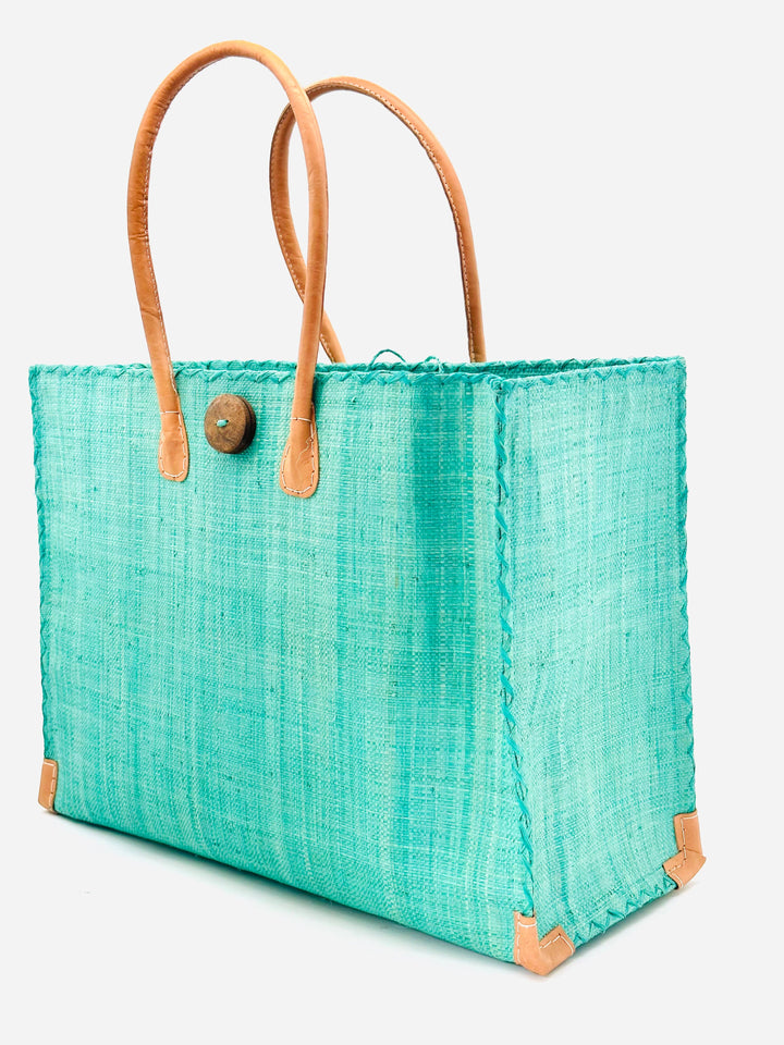 Zafran Solid Straw Beach Bag with Plastic Liner - 2 Sizes: Large / Saffron