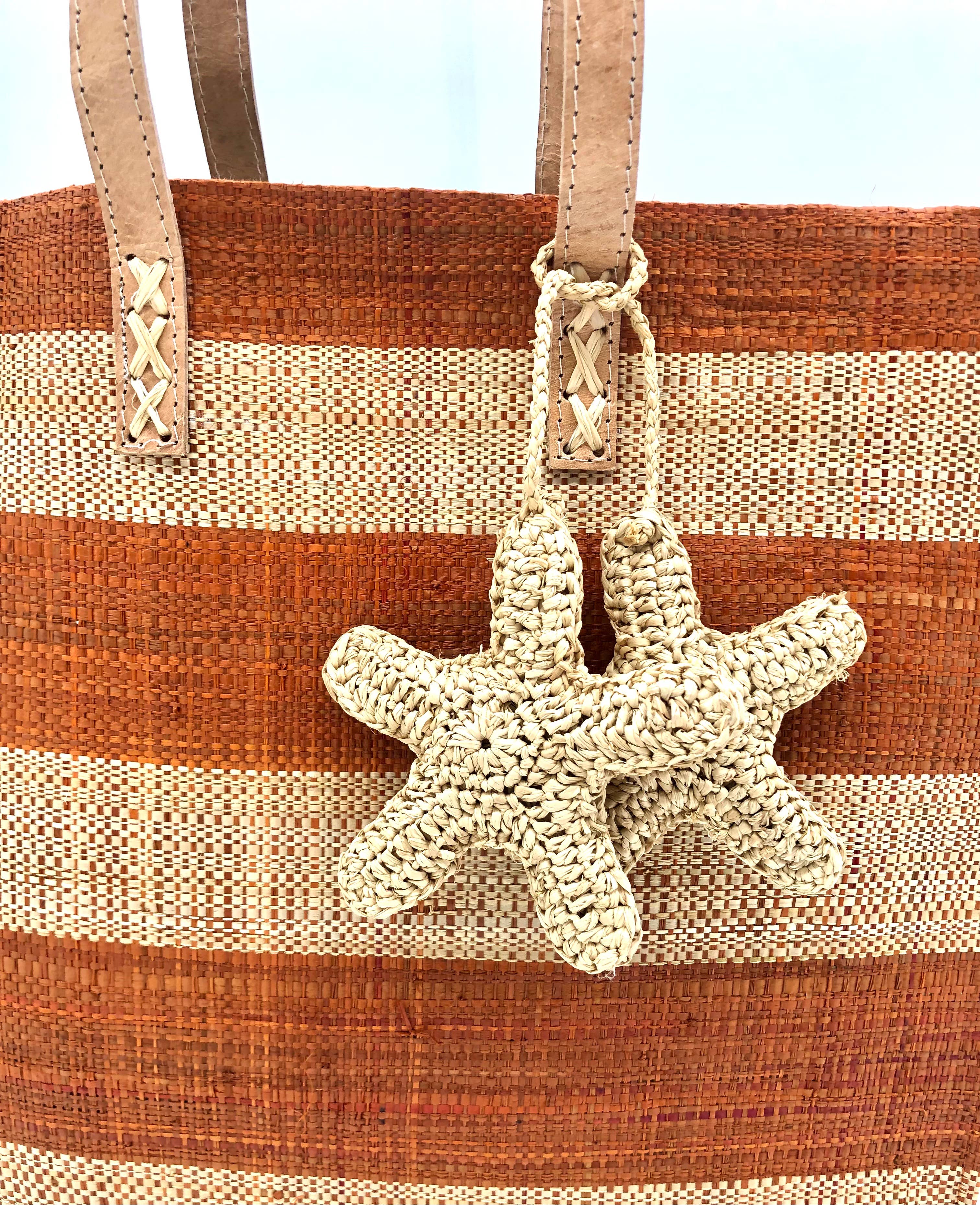 Starfish Straw Bag with Crochet Starfish Charm Embellishment: Black