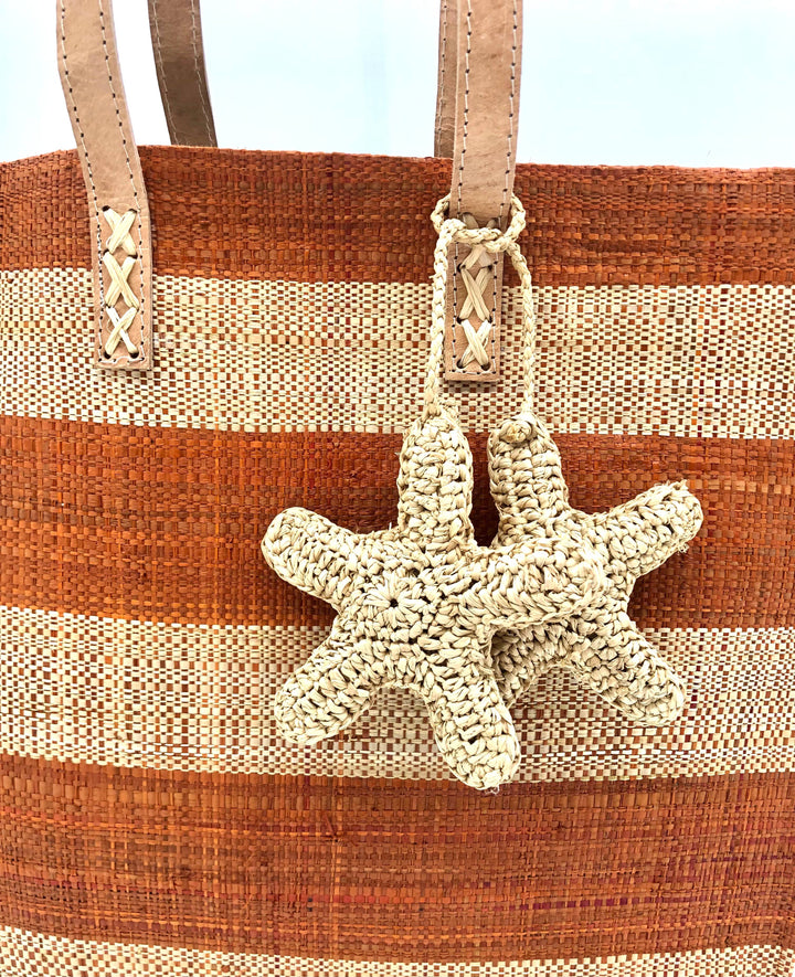 Starfish Straw Bag with Crochet Starfish Charm Embellishment: Blue