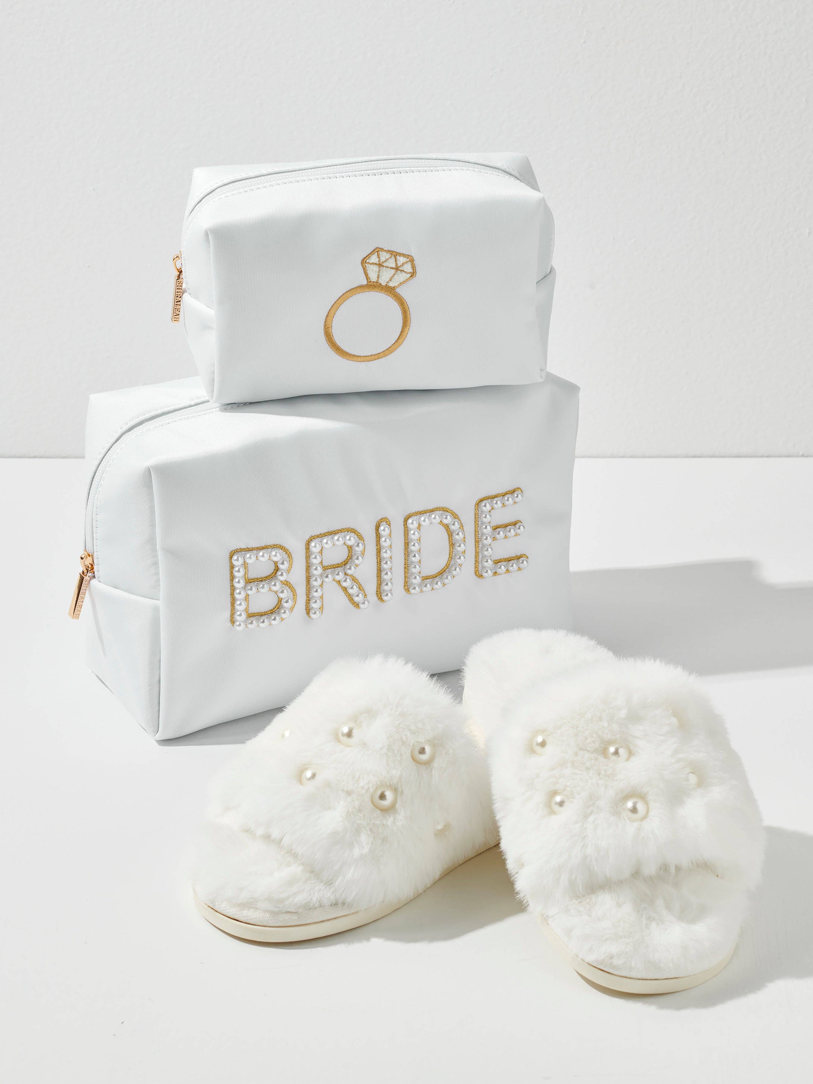 PEARL "BRIDE" LARGE ZIP POUCH, WHITE
