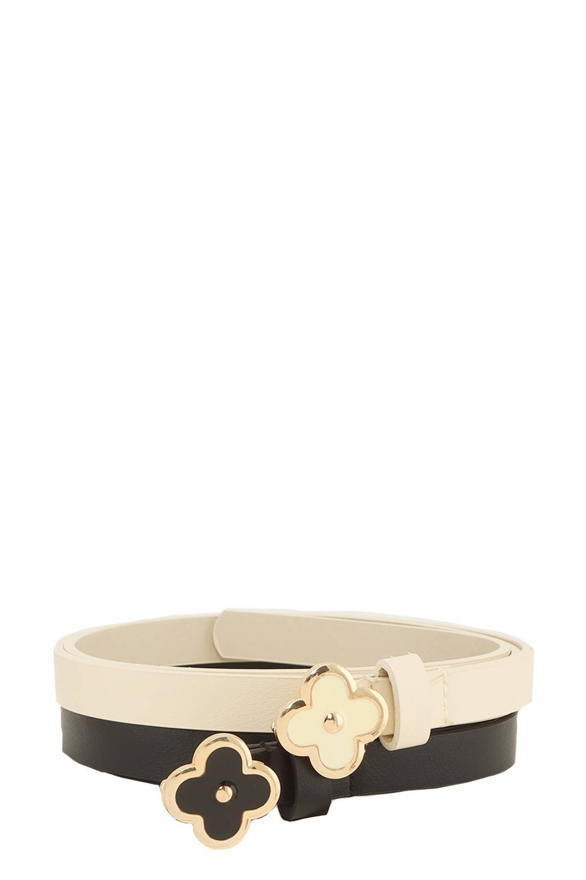 Duo Slim Simple Chic Clover Flower Buckle Leather Belt Set