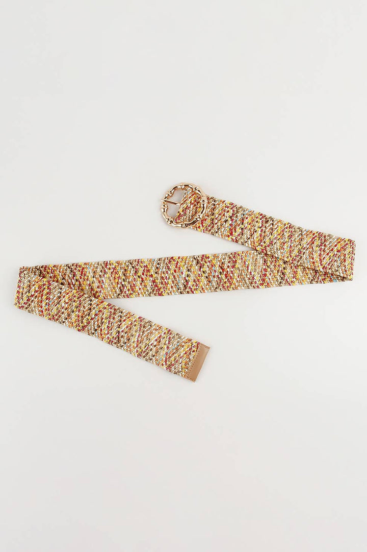 58928AHAOY- Bohemian Colorful Round buckle Women Belt: MULTI / ONE SIZE