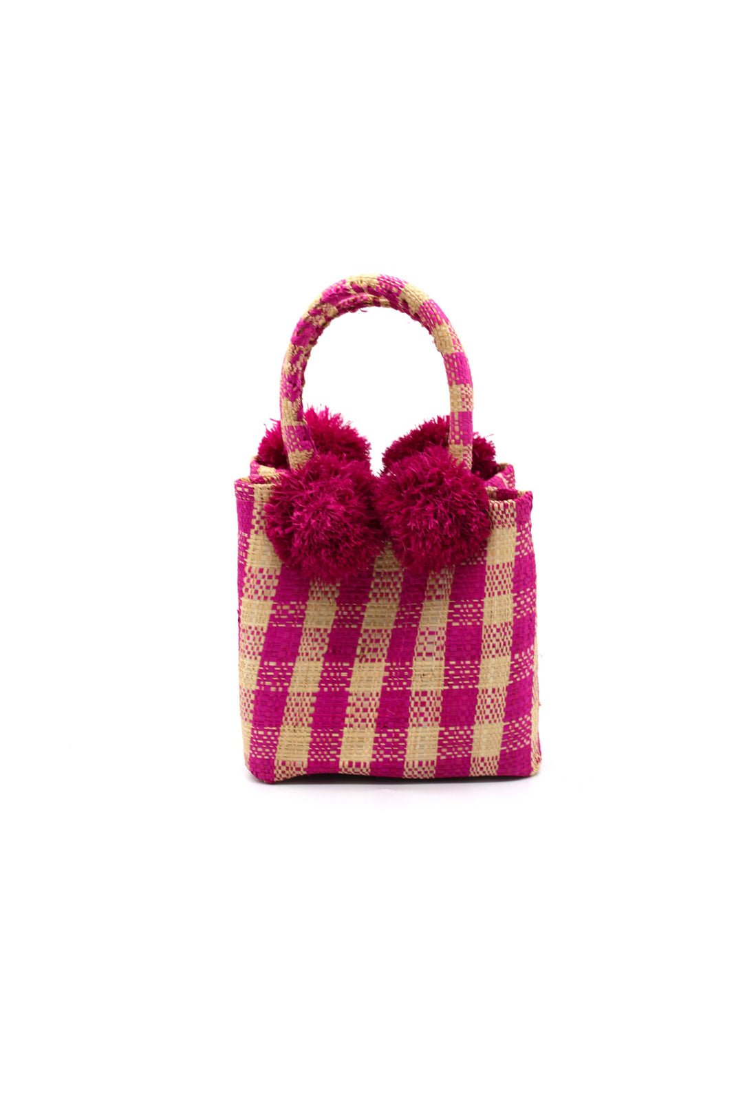 Schooner Straw Mini Bag with Pompom Accent: Black Two Tone Stripe