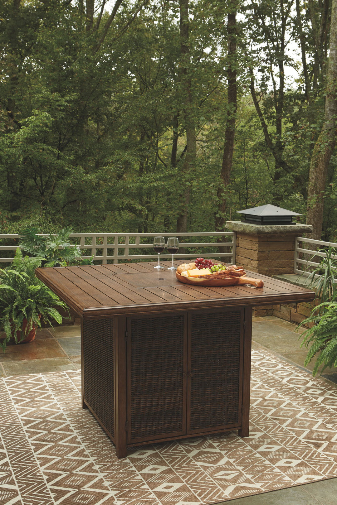 Paradise Trail - Medium Brown - Square Bar Table w/Fire Pit