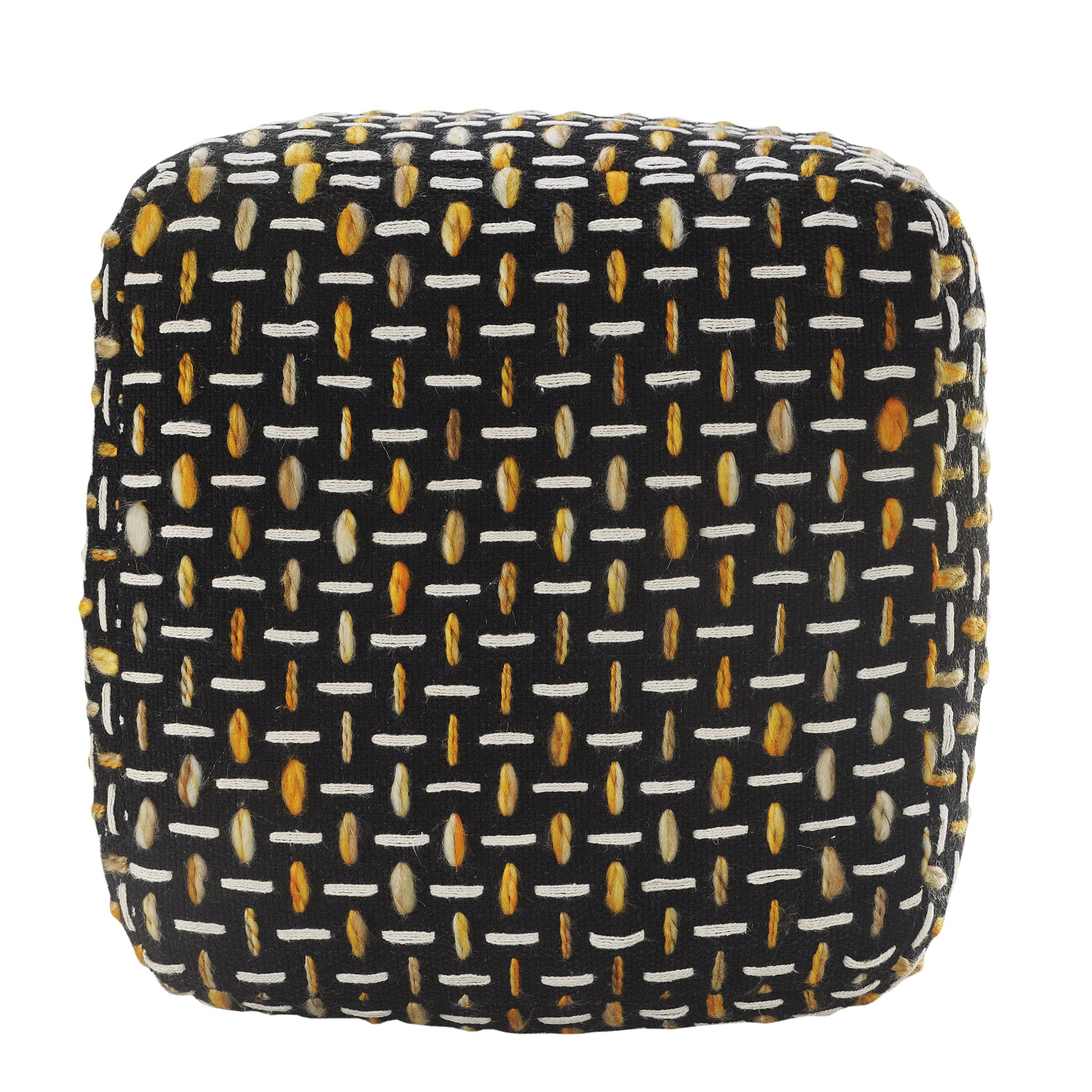 Modern Interwoven Geometric Pouf: Black/White/Blue