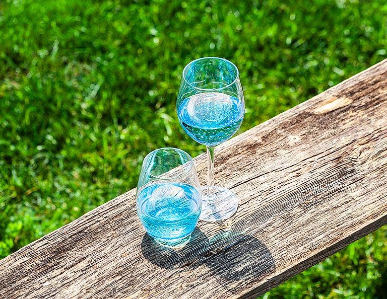 Blue/Clear Fish Cut Glassware: Stemless Goblet (18oz)
