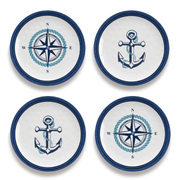 Nautical Anchor Serveware,100% Melamine,BPA free,Food Safe: Assorted Appetizer Plate, Set of 4, 6.8"