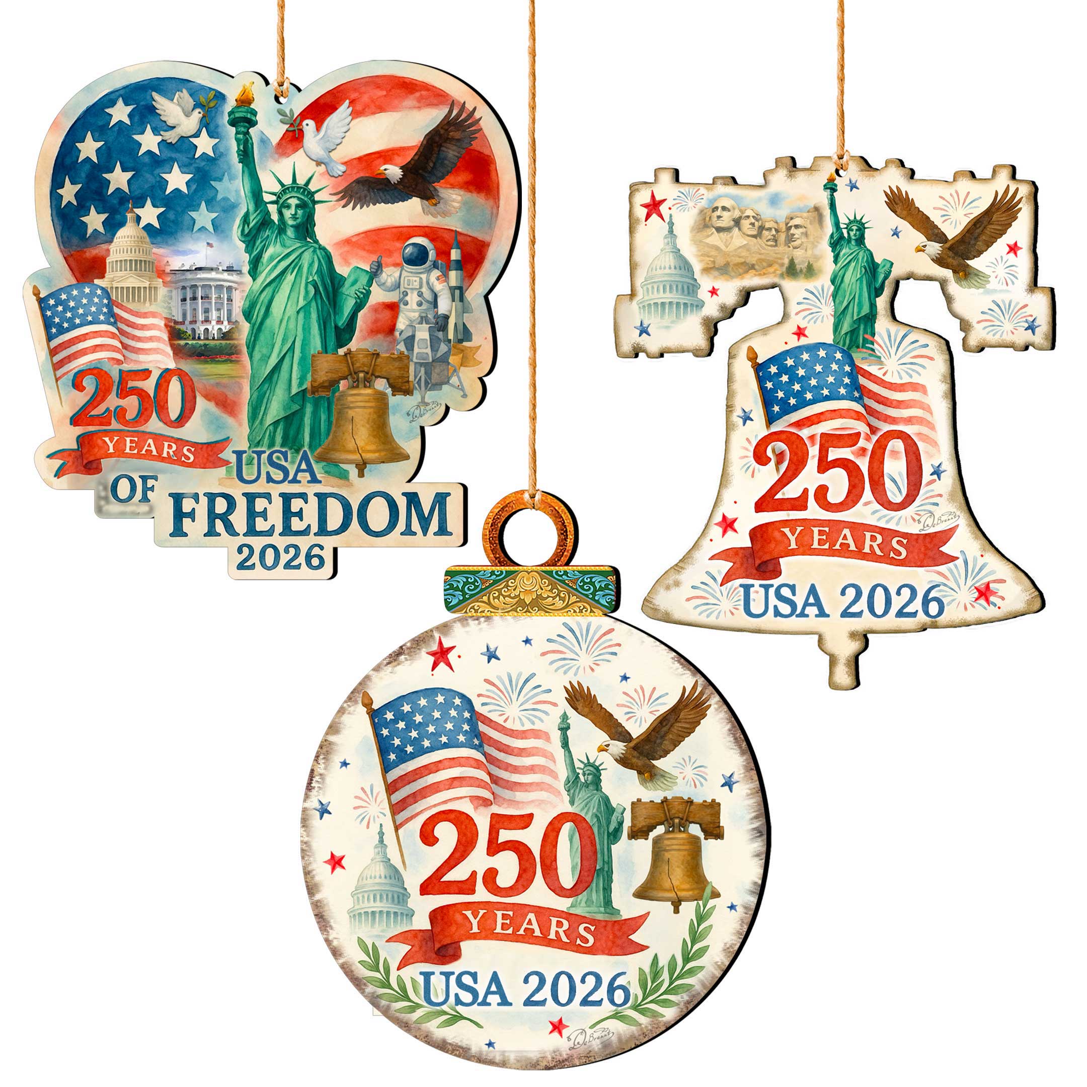 250th Anniversary of the USA Ornament Set of 3 G. DeBrekht