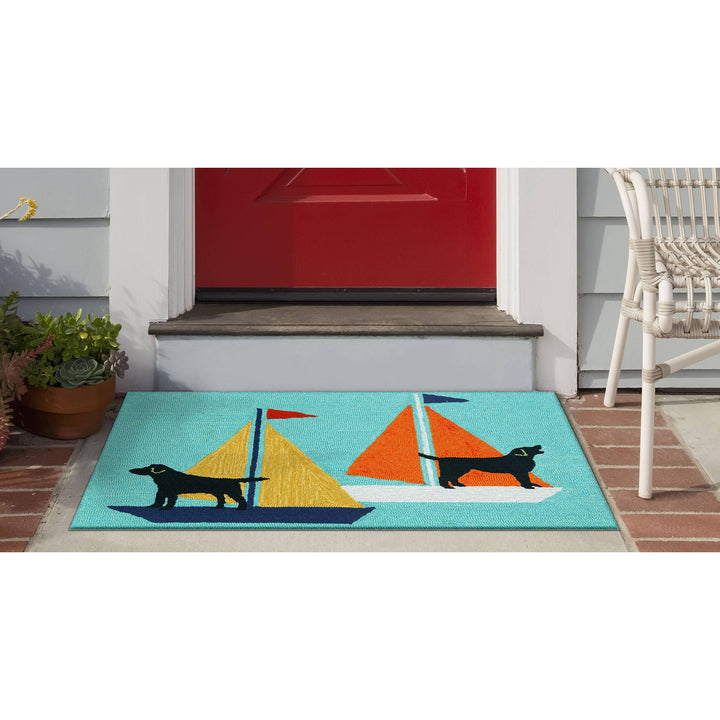 Frontporch Sailing Dog Indoor/Outdoor Rug: Blue / Polyester; Acrylic / 1'8" x 2'6"