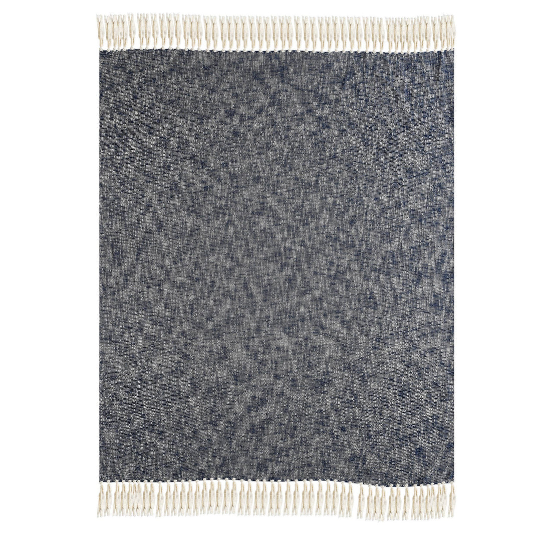 Boho Chambray Throw Blanket with Fringe: Navy Blue
