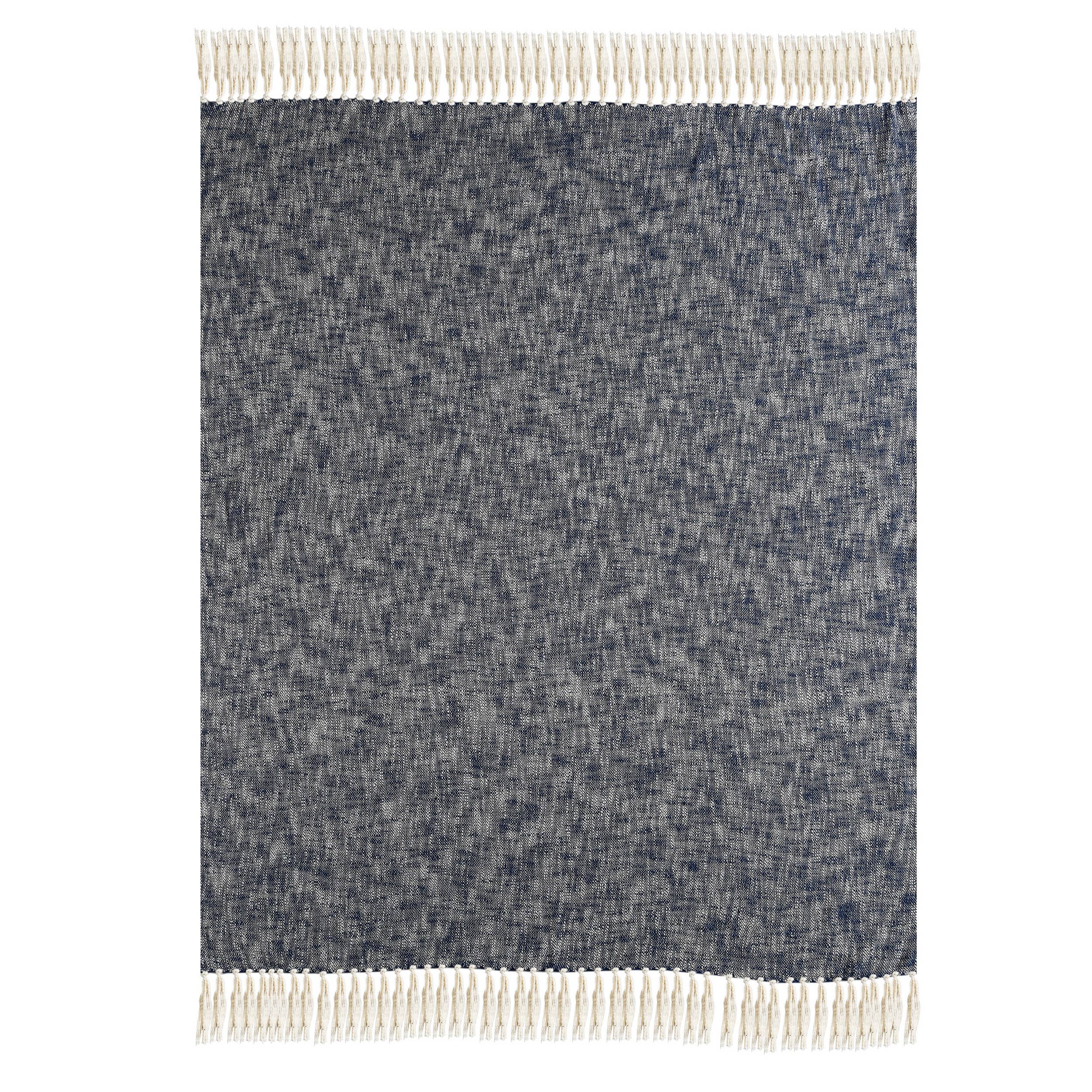 Boho Chambray Throw Blanket with Fringe: Navy Blue