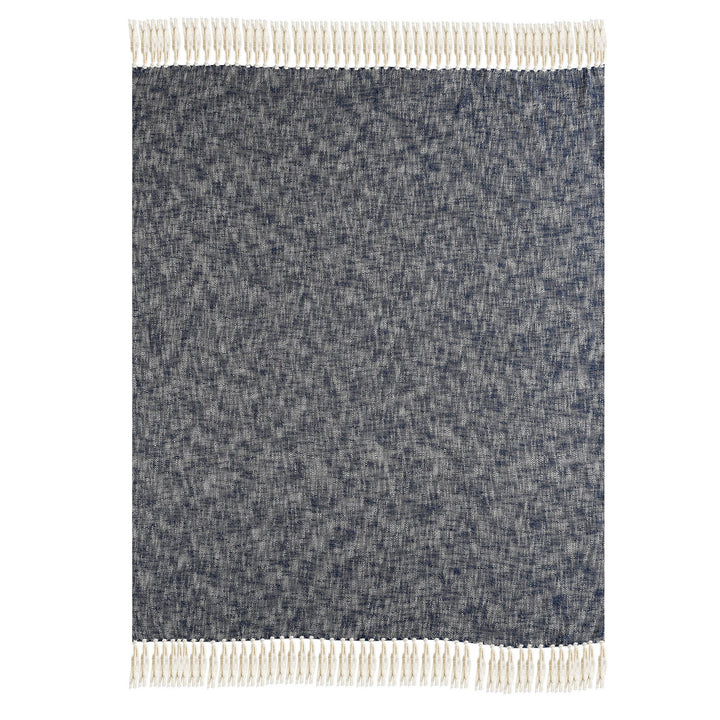 Boho Chambray Throw Blanket with Fringe: Navy Blue