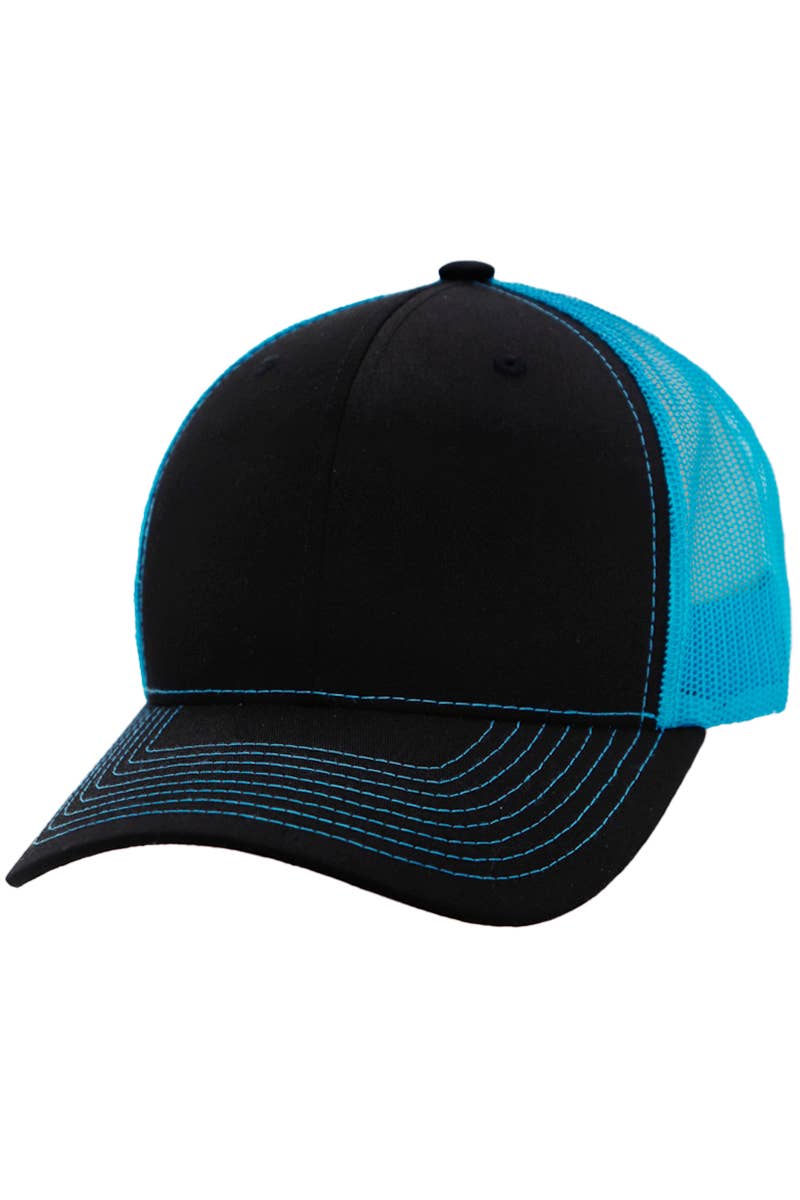 Sleek Black Front Six Panel Curved Bill Trucker Hat: Black