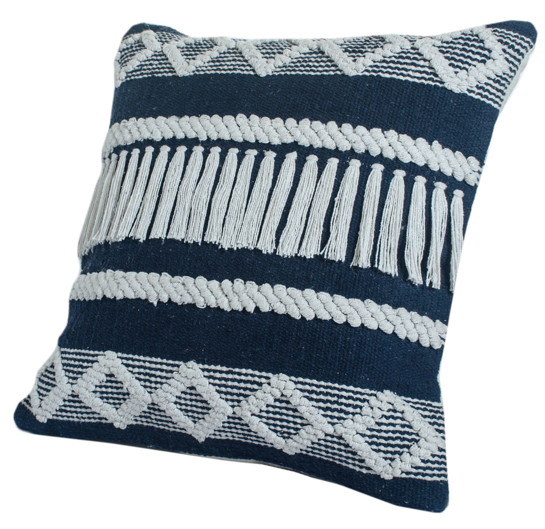 Diamond Stripe Textured Throw Pillow: Blue/Ivory / Poly Filled