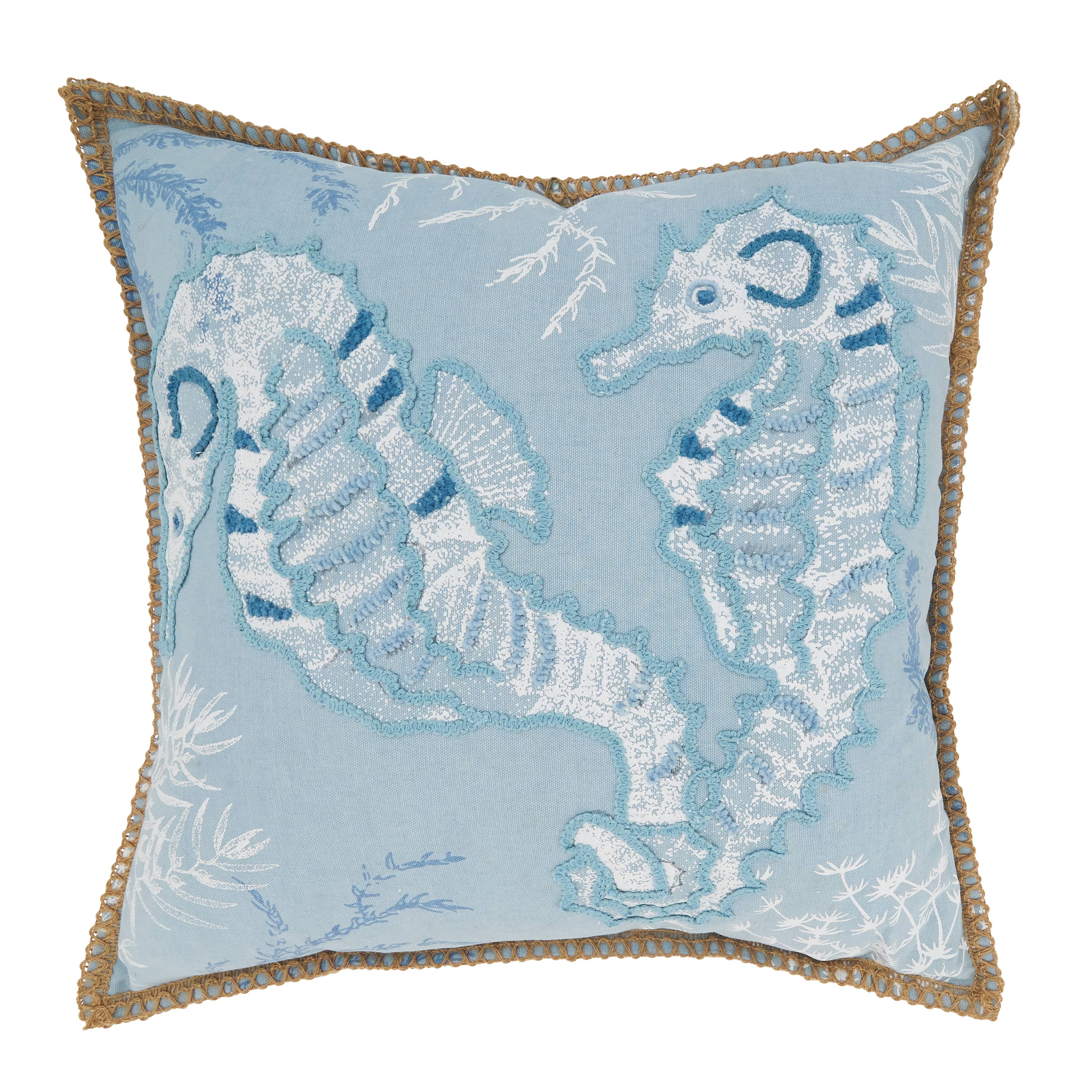 Tidal Treasures Seahorse Throw Pillow: Blue / Down Filled / 20"