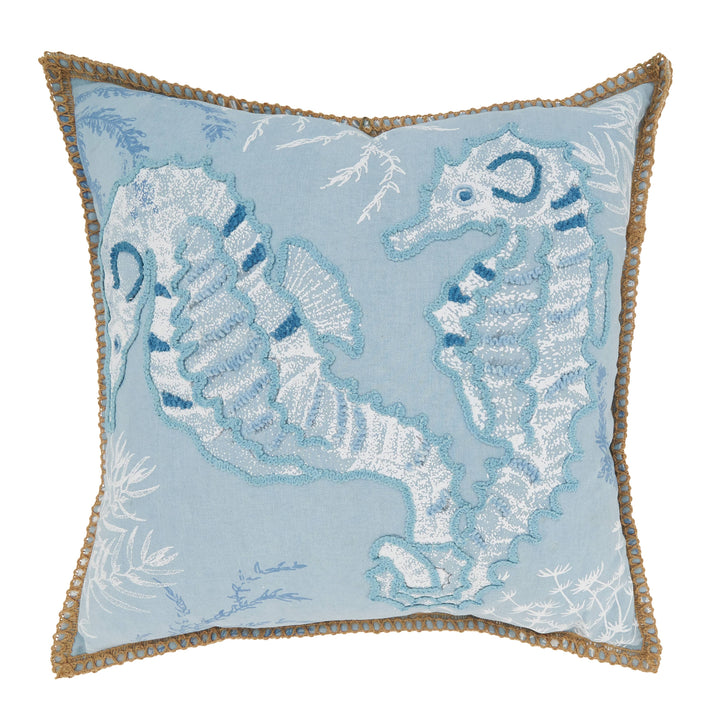 Tidal Treasures Seahorse Throw Pillow: Blue / Down Filled / 20"