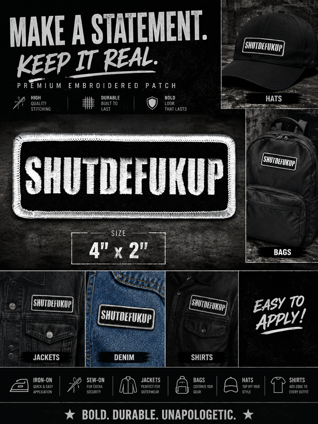 Shutdef@ckup Embroidered Patch – 4" x 2"