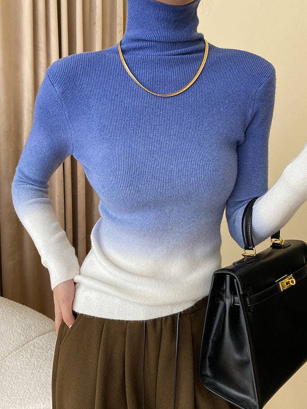 Long Sleeves Skinny Gradient High-Neck Pullovers Sweater Tops: CAMEL / One_size