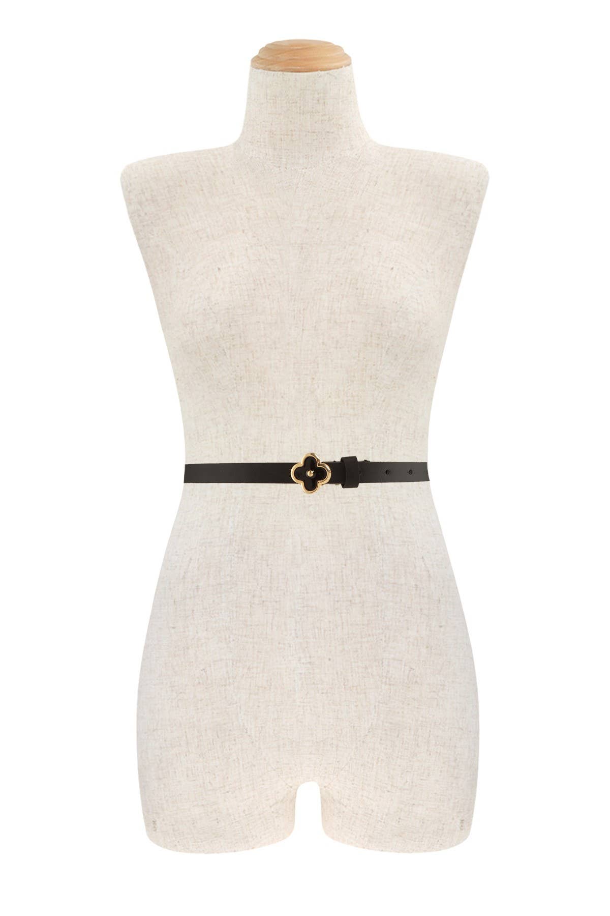Duo Slim Simple Chic Clover Flower Buckle Leather Belt Set