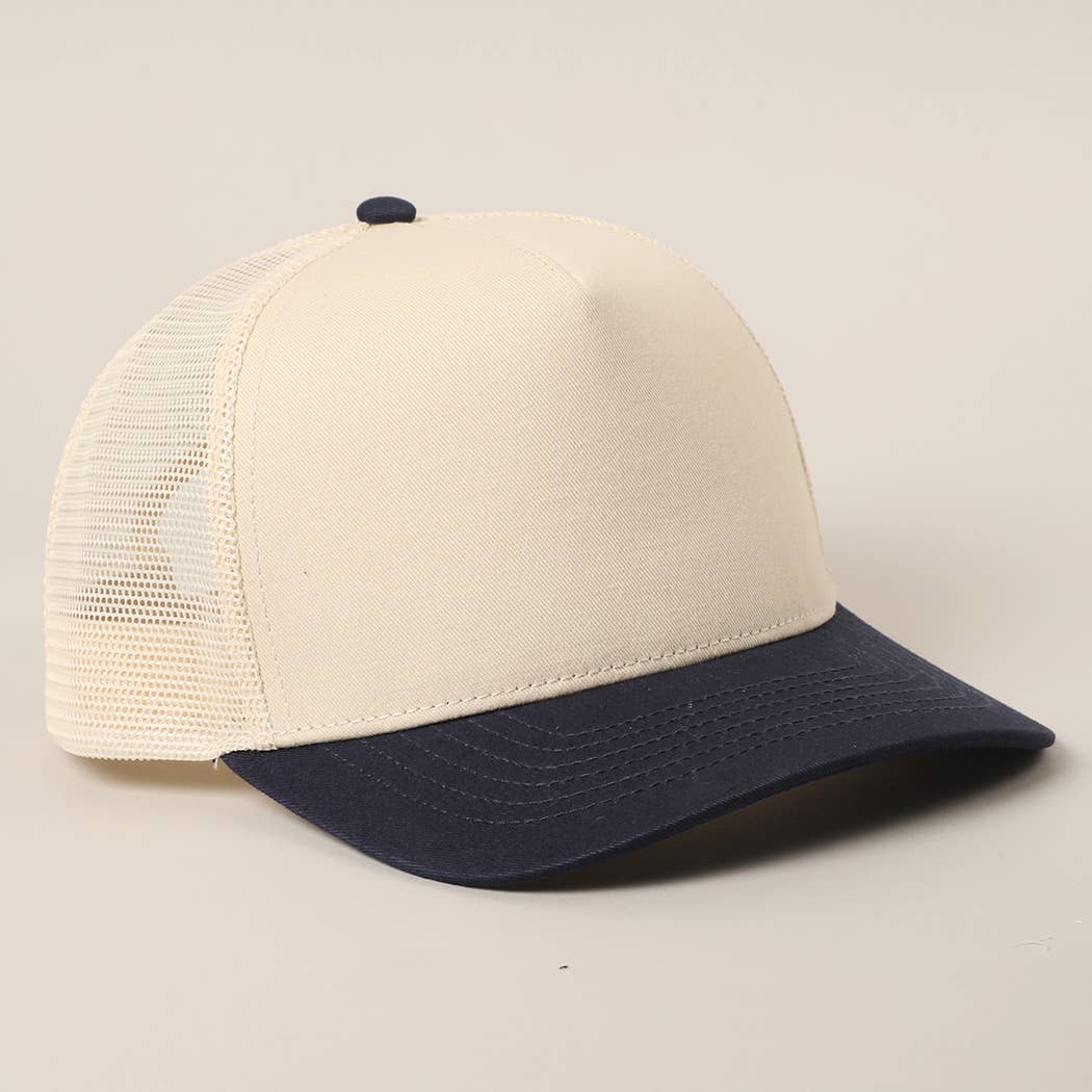 Solid Two-Tone Cotton Trucker Hat with Mesh Back