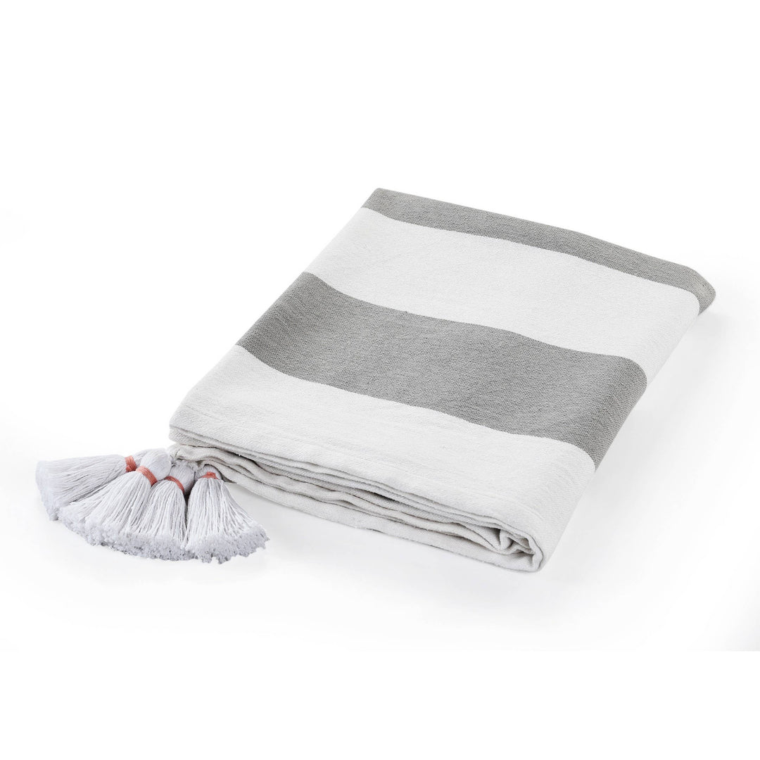 Cabana Striped Throw Blanket with Tassels: Navy Blue