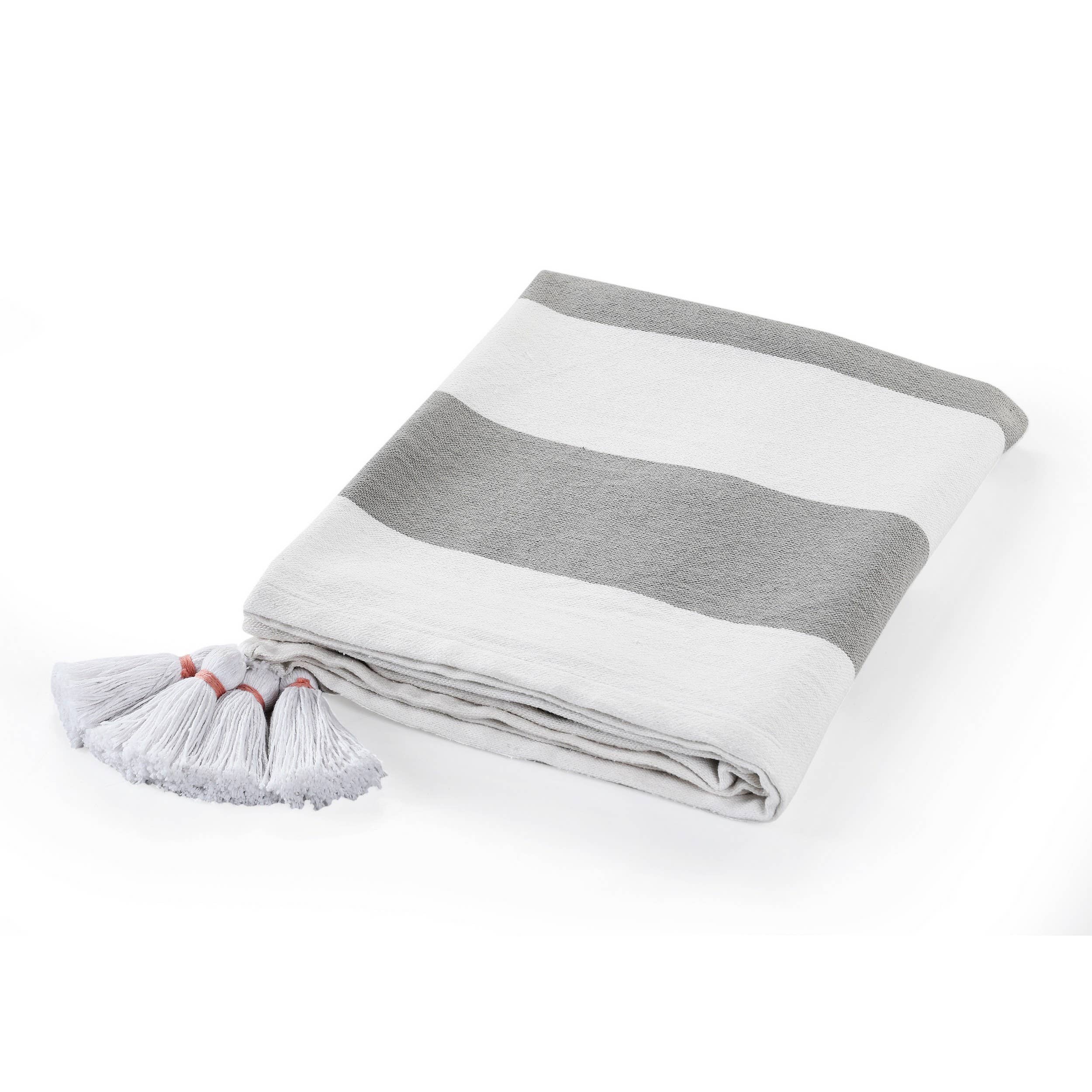 Cabana Striped Throw Blanket with Tassels: Navy Blue