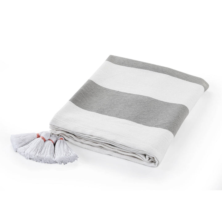 Cabana Striped Throw Blanket with Tassels: Navy Blue