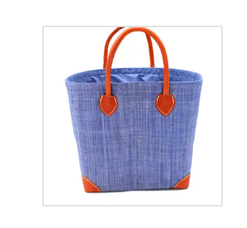 Augustine Straw Basket Bag - Three Sizes: Denim / Large