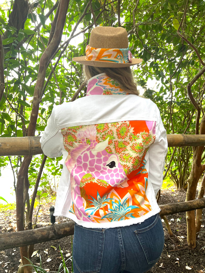 The White Denim Jacket / Pink Giraffe