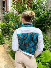 The White Denim Jacket / Gold Bits and Straps / Teal