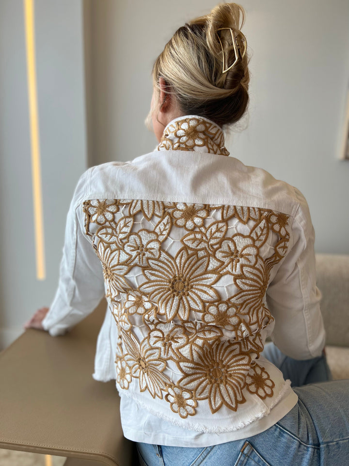 The White Denim Jacket / White Woven Design