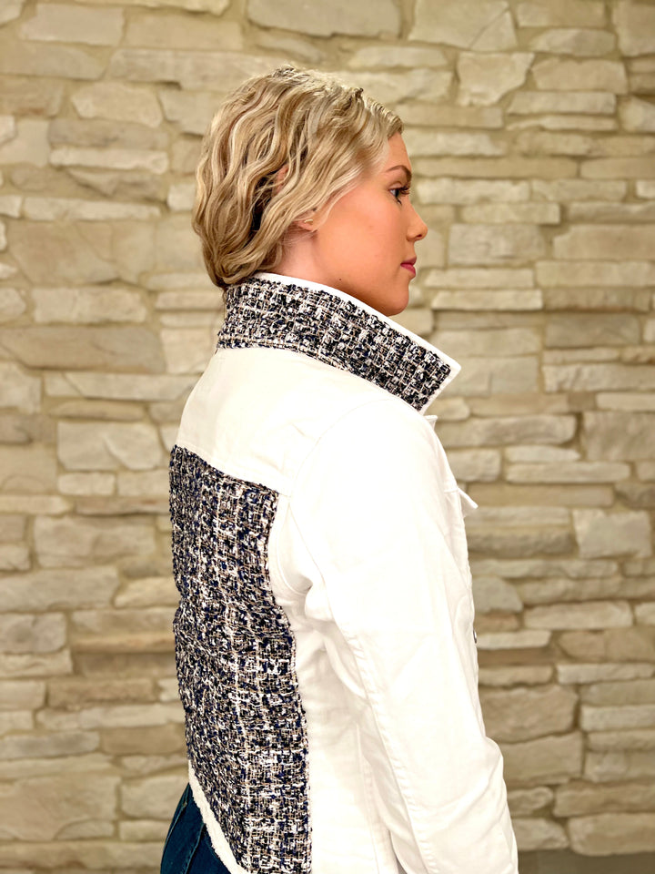 The White Denim Jacket / Tweed Navy and White