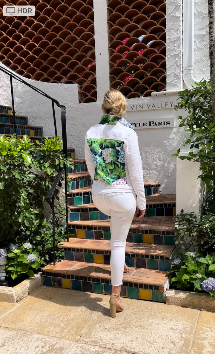 The White Denim Jacket / Green Leaf Hydrangea