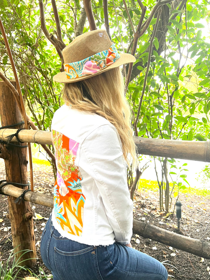 The White Denim Jacket / Pink Giraffe